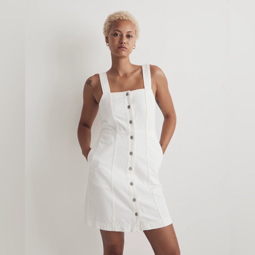 Madewell White Button-Front Mini Dress